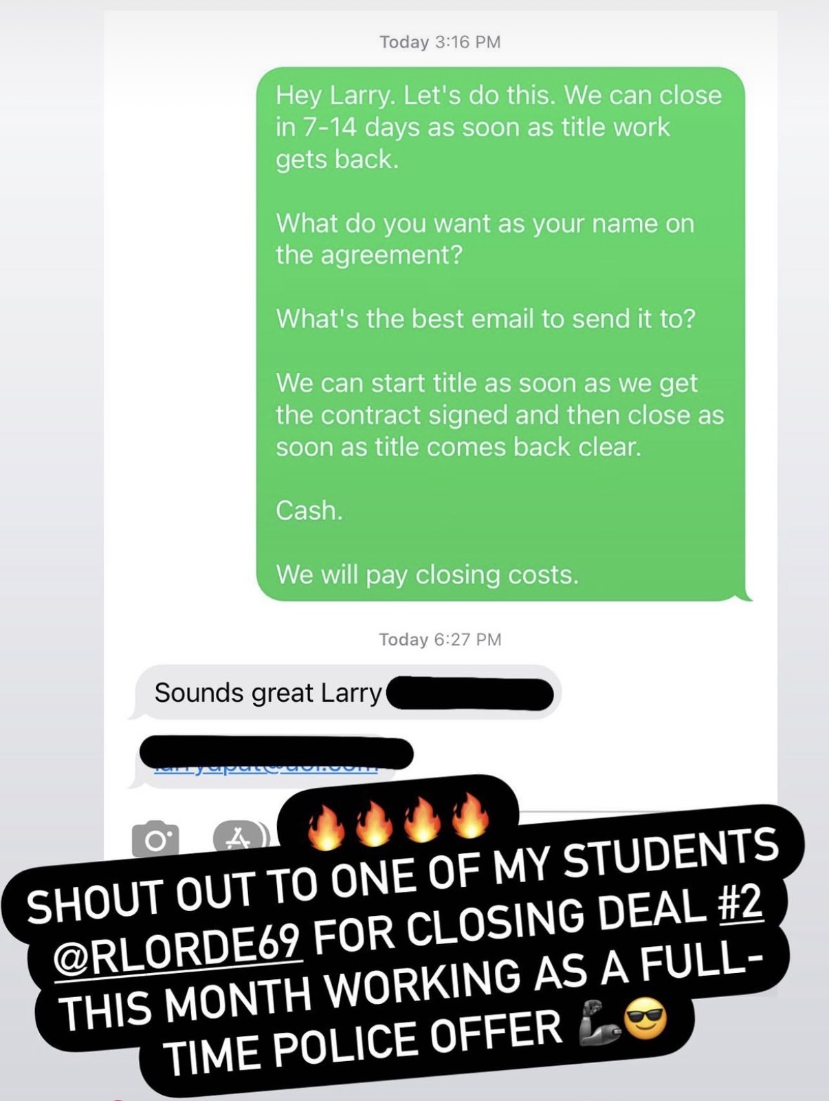 Full-time police officer closing his second deal